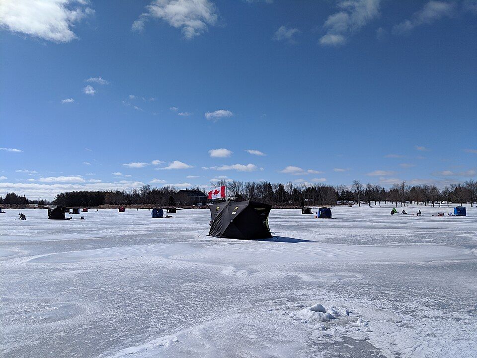 ice fishing activity on lake
